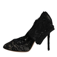 Dolce & Gabbana Black Lace Stretch Heels Mid Calf Boots Shoes