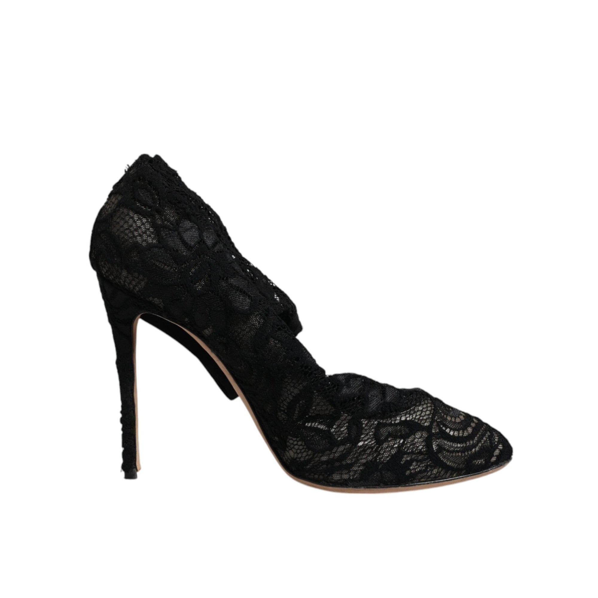 Dolce &amp; Gabbana Black Lace Stretch Heels Mid Calf Boots Shoes