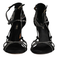 Dolce & Gabbana Black Strass Ankle Strap Heels Sandals Shoes