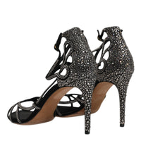 Dolce & Gabbana Black Strass Ankle Strap Heels Sandals Shoes