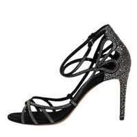 Dolce & Gabbana Black Strass Ankle Strap Heels Sandals Shoes