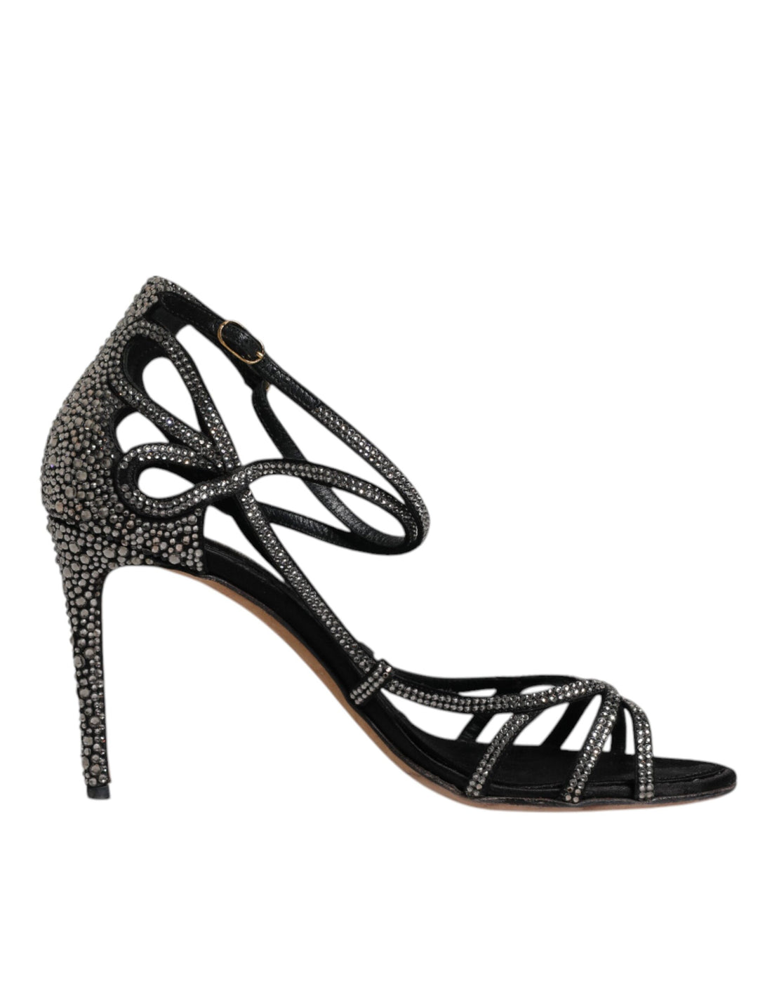 Dolce & Gabbana Black Strass Ankle Strap Heels Sandals Shoes