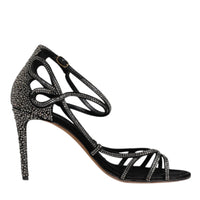 Dolce & Gabbana Black Strass Ankle Strap Heels Sandals Shoes