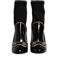 Dolce & Gabbana Black Leather Sock Style Mid Calf Boots Shoes