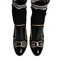 Dolce & Gabbana Black Leather Sock Style Mid Calf Boots Shoes