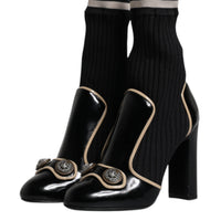 Dolce & Gabbana Black Leather Sock Style Mid Calf Boots Shoes