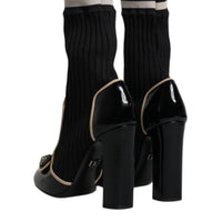 Dolce & Gabbana Black Leather Sock Style Mid Calf Boots Shoes