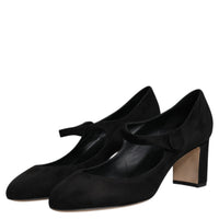 Dolce & Gabbana Black Suede Leather Block Heels Pumps Shoes