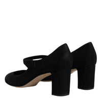 Dolce & Gabbana Black Suede Leather Block Heels Pumps Shoes