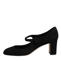 Dolce & Gabbana Black Suede Leather Block Heels Pumps Shoes