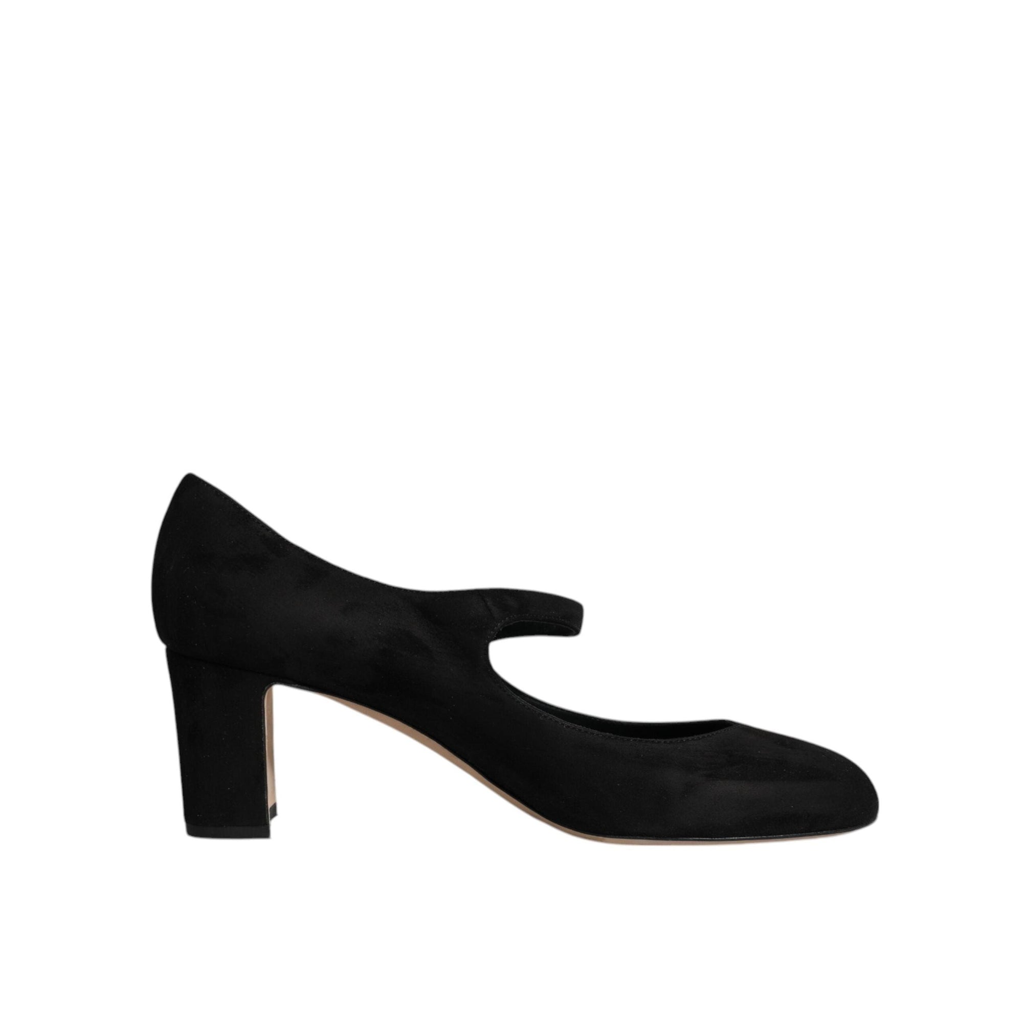 Dolce &amp; Gabbana Black Suede Leather Block Heels Pumps Shoes