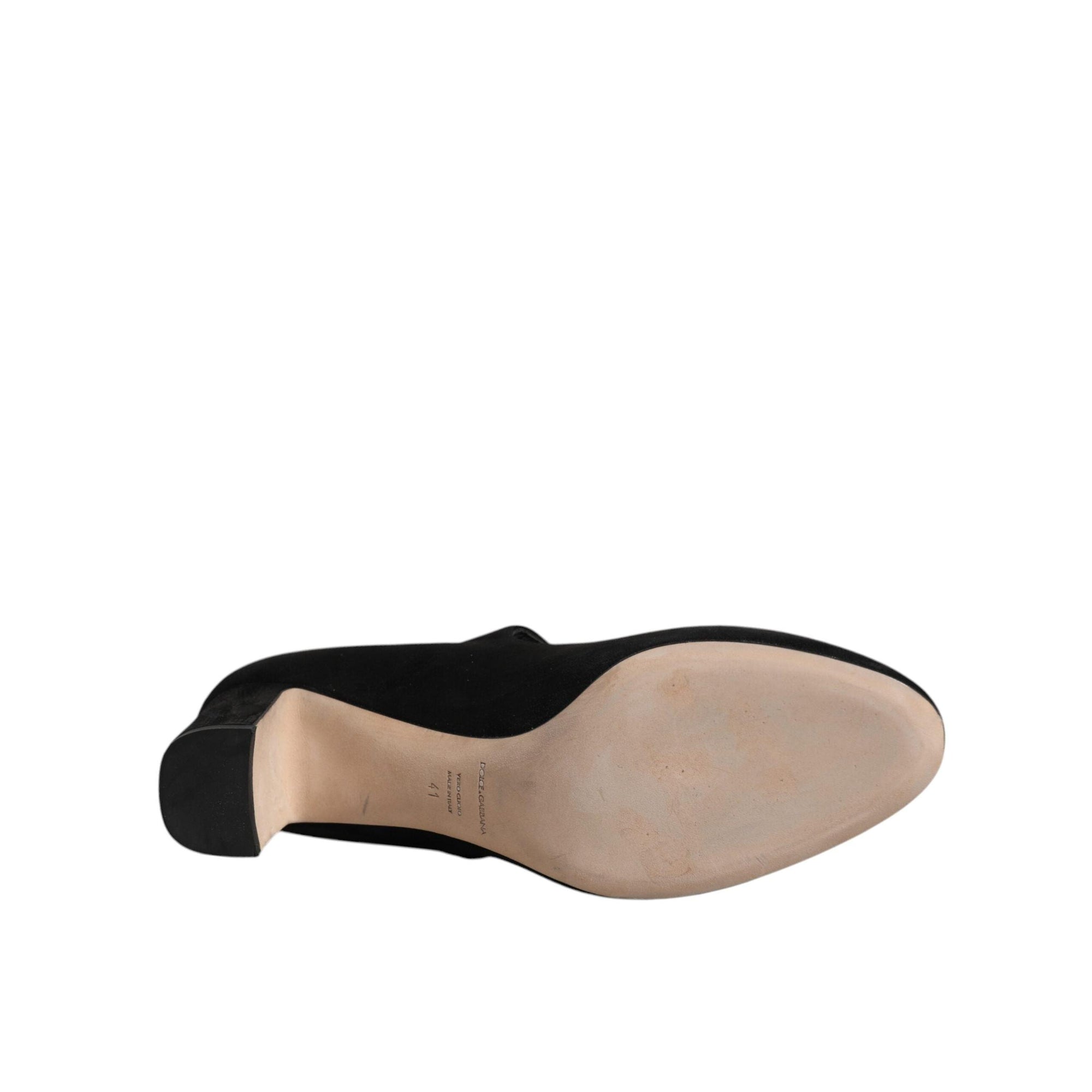 Dolce &amp; Gabbana Black Suede Leather Block Heels Pumps Shoes