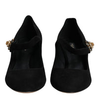 Dolce & Gabbana Black Suede Crystal Mary Jane Heels Shoes