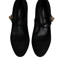 Dolce & Gabbana Black Suede Crystal Mary Jane Heels Shoes