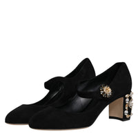 Dolce & Gabbana Black Suede Crystal Mary Jane Heels Shoes