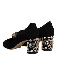 Dolce & Gabbana Black Suede Crystal Mary Jane Heels Shoes