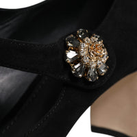 Dolce & Gabbana Black Suede Crystal Mary Jane Heels Shoes