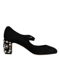 Dolce & Gabbana Black Suede Crystal Mary Jane Heels Shoes