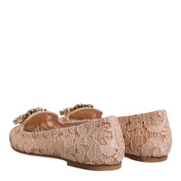 Dolce & Gabbana Beige Lace Crystal Ballet Flats Loafers Shoes