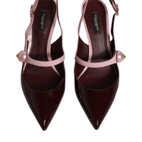 Dolce & Gabbana Pink Maroon Leather Kitten Heels Slingbacks Shoes