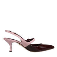 Dolce & Gabbana Pink Maroon Leather Kitten Heels Slingbacks Shoes