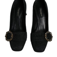 Dolce & Gabbana Black Brocade Crystals Heels Pumps Shoes