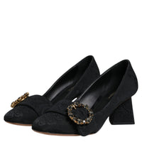 Dolce & Gabbana Black Brocade Crystals Heels Pumps Shoes