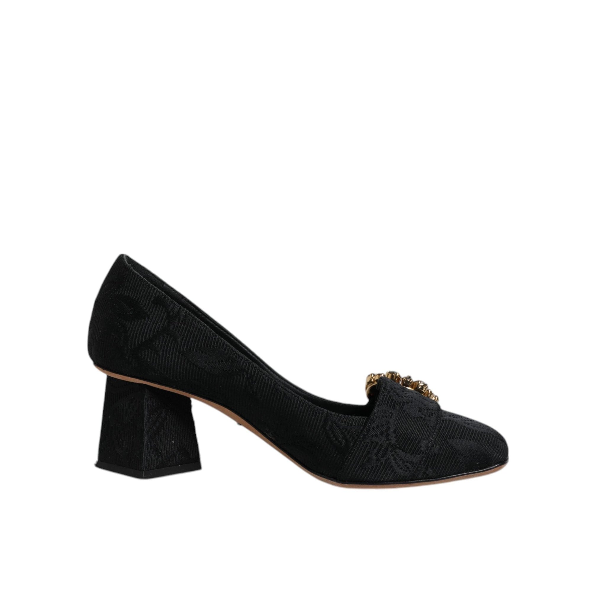 Dolce &amp; Gabbana Black Brocade Crystals Heels Pumps Shoes