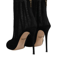 Dolce & Gabbana Black Mesh Stiletto Heels Ankle Boots Shoes