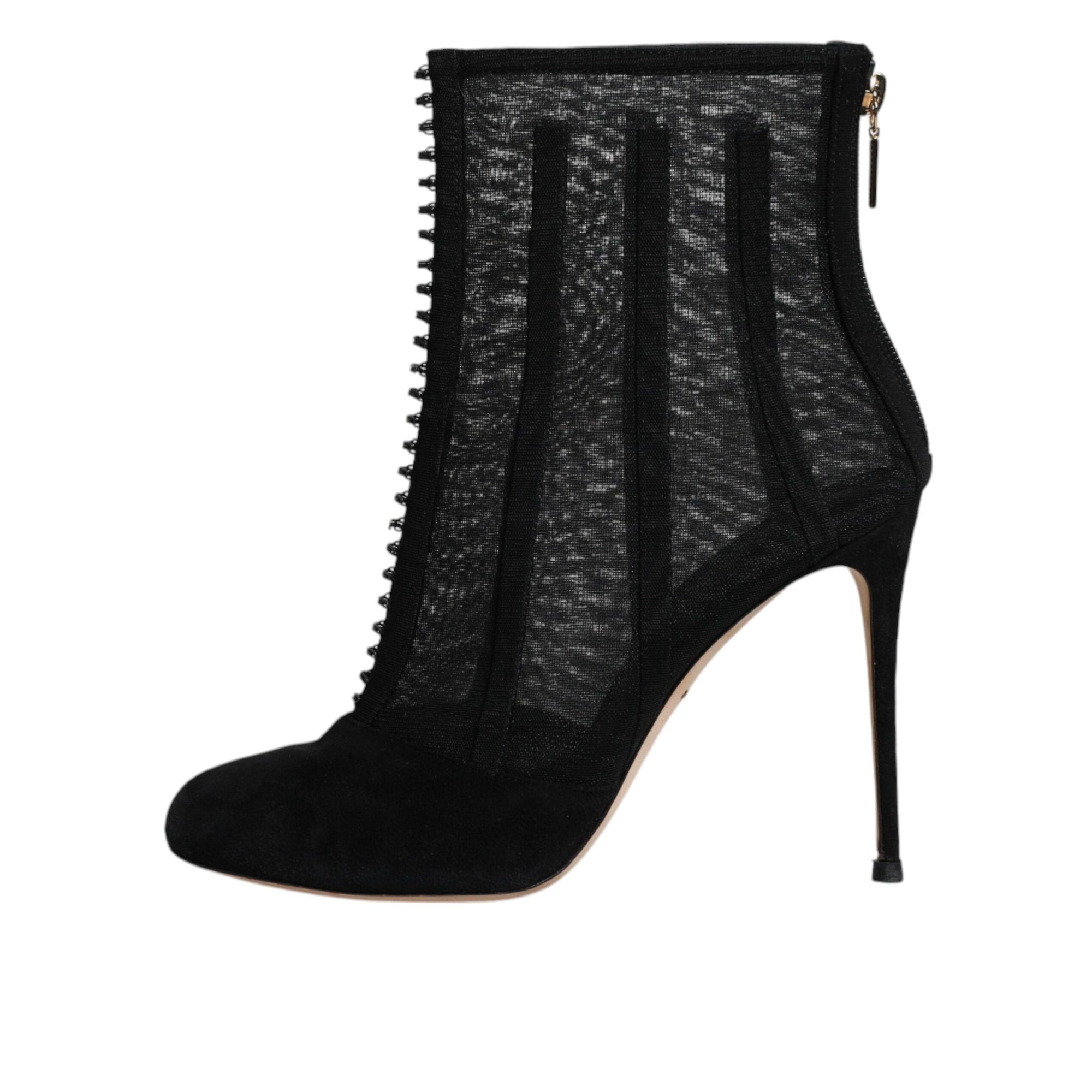 Dolce &amp; Gabbana Black Mesh Stiletto Heels Ankle Boots Shoes
