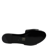 Versace Black Leather Logo Plaque Slip On Slides Flats Shoes