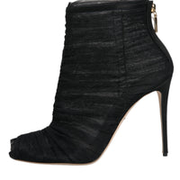 Dolce & Gabbana Black Mesh Stiletto Heels Ankle Boots Shoes