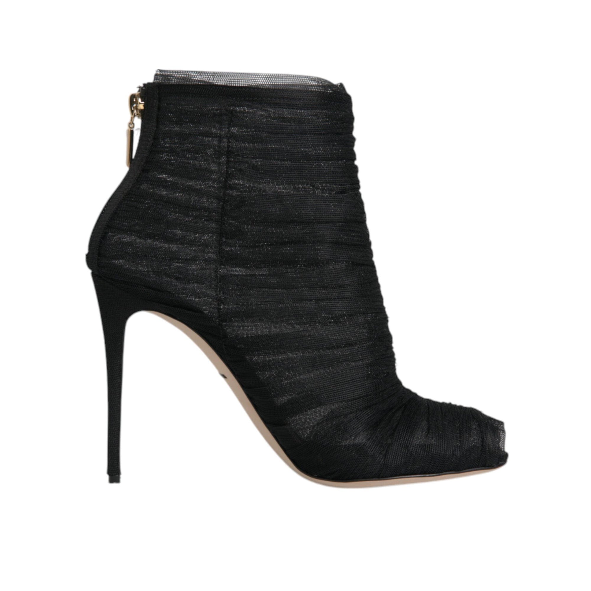 Dolce &amp; Gabbana Black Mesh Stiletto Heels Ankle Boots Shoes