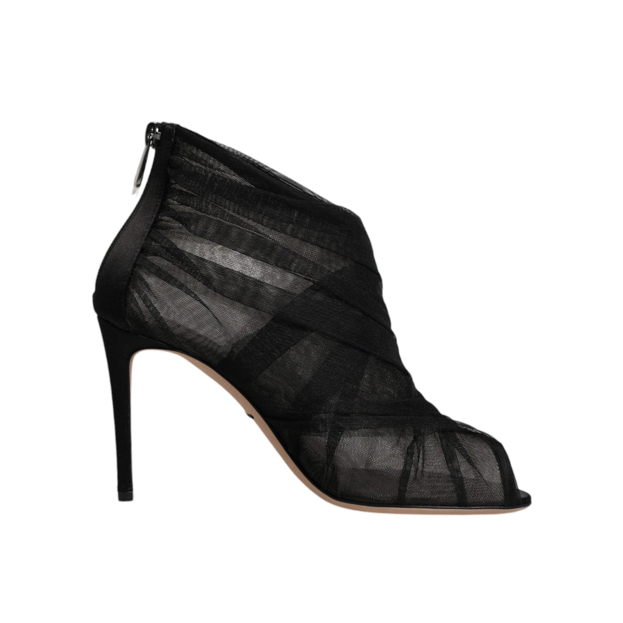 Dolce &amp; Gabbana Black Mesh Stiletto Heels Ankle Boots Shoes