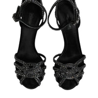 Dolce & Gabbana Black Strass Ankle Strap Heels Sandals Shoes