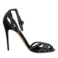 Dolce & Gabbana Black Strass Ankle Strap Heels Sandals Shoes