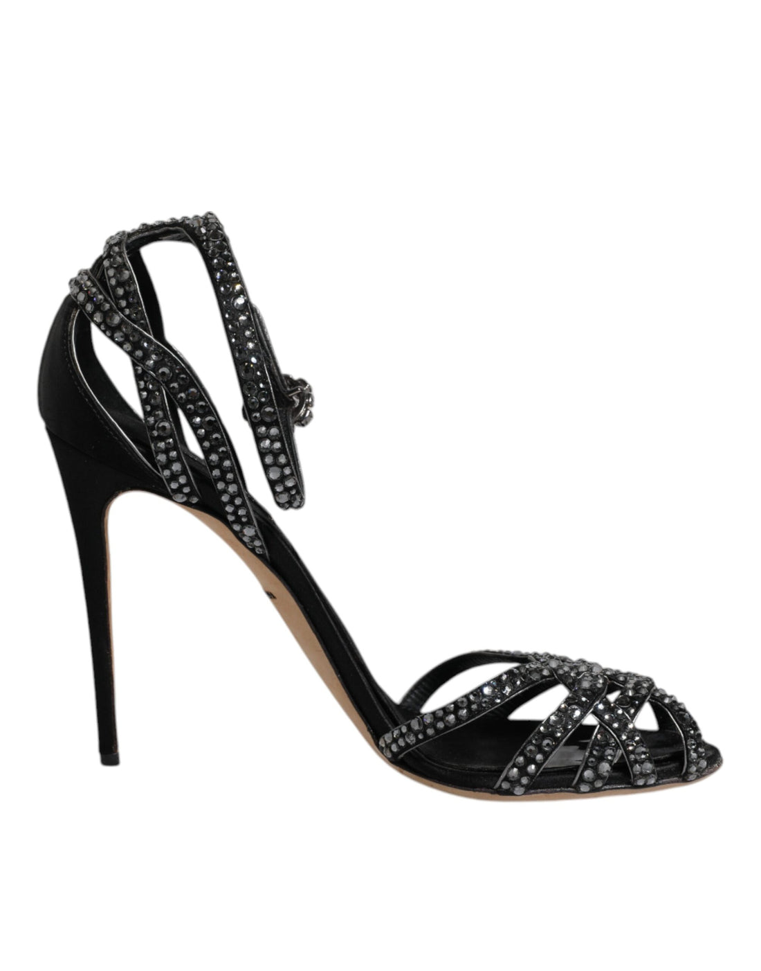 Dolce & Gabbana Black Strass Ankle Strap Heels Sandals Shoes