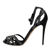 Dolce & Gabbana Black Strass Ankle Strap Heels Sandals Shoes