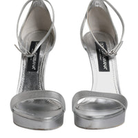 Dolce & Gabbana Silver Leather Platform Keira Sandals Shoes