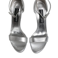 Dolce & Gabbana Silver Leather Platform Keira Sandals Shoes