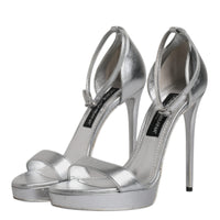 Dolce & Gabbana Silver Leather Platform Keira Sandals Shoes