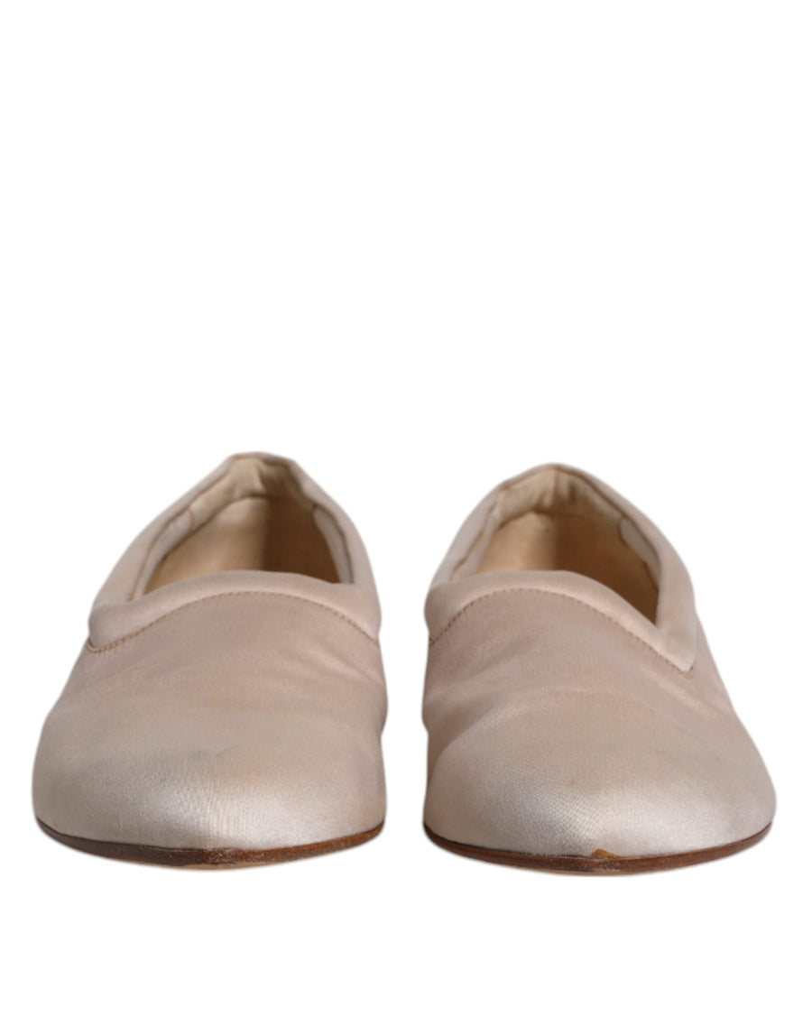 Dolce & Gabbana Beige Fabric Slip On Ballerina Flats Shoes