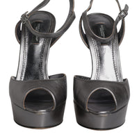 Dolce & Gabbana Silver Leather Platform Heels Sandals Shoes