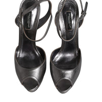 Dolce & Gabbana Silver Leather Platform Heels Sandals Shoes