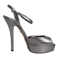 Dolce & Gabbana Silver Leather Platform Heels Sandals Shoes