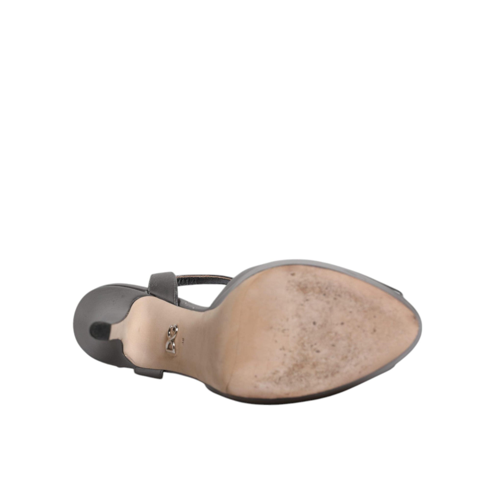 Dolce &amp; Gabbana Silver Leather Platform Heels Sandals Shoes