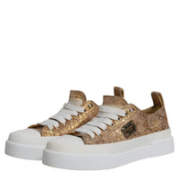 Dolce & Gabbana Gold White Logo Low Top Sneakers Shoes