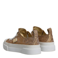 Dolce & Gabbana Gold White Logo Low Top Sneakers Shoes