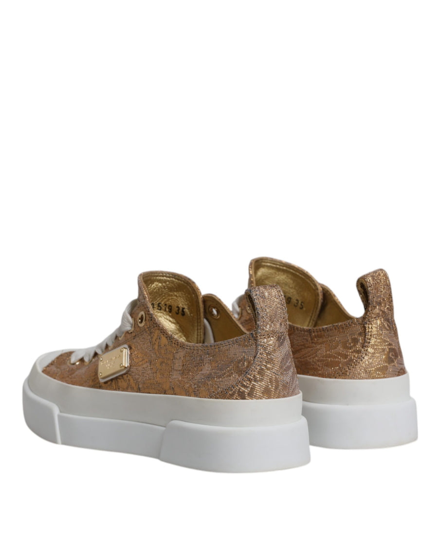 Dolce & Gabbana Gold White Logo Low Top Sneakers Shoes