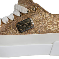 Dolce & Gabbana Gold White Logo Low Top Sneakers Shoes